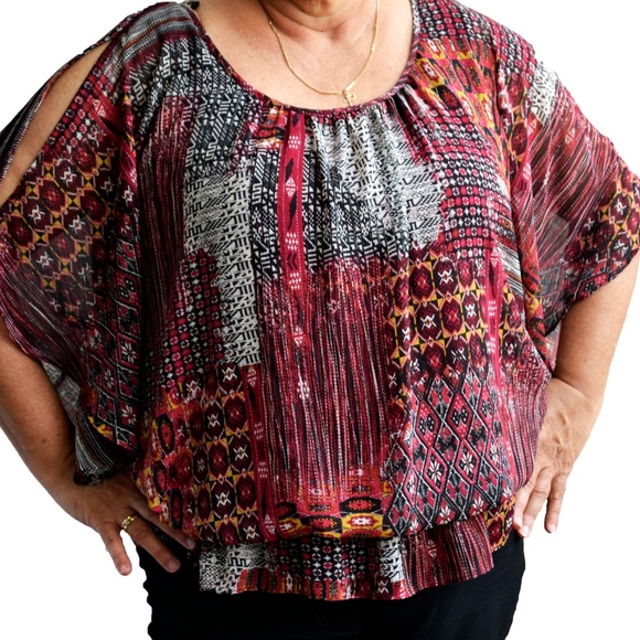 Sara Michelle Womens Print Flutter Blouse - Picture 3 of 6